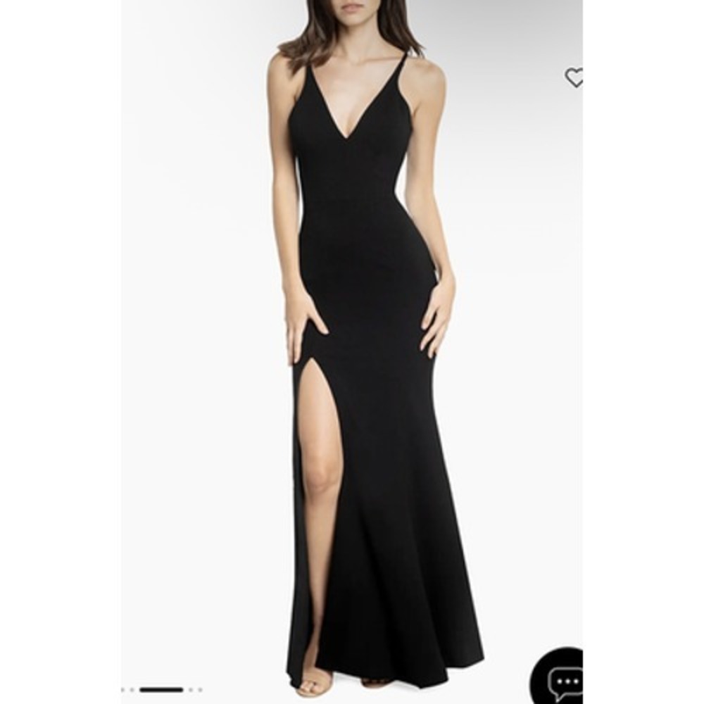 Dress The Population Dress Womens XS Black V Neck Bodycon Maxi Slit Formal